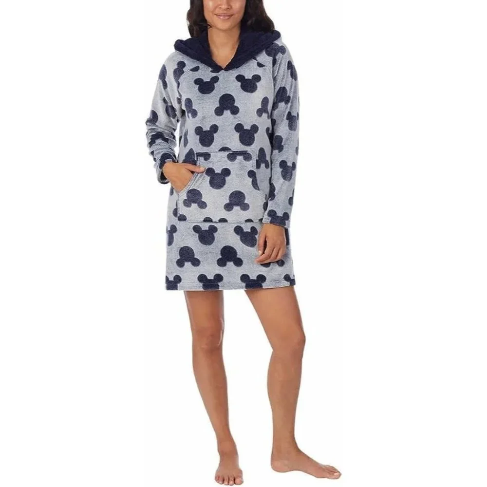 Disney Mickey Fleece Lounge Hoodie‎ Women Small Grey Pajamas PJs Plush Cozy Warm - Picture 3 of 16